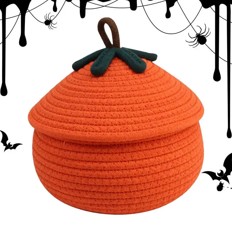 Halloween Pumpkin Woven Basket Halloween Pumpkin Basket with Dust-Proof Lid Seasonal Decor Home Organization Bin Cute Basket Oasis Select