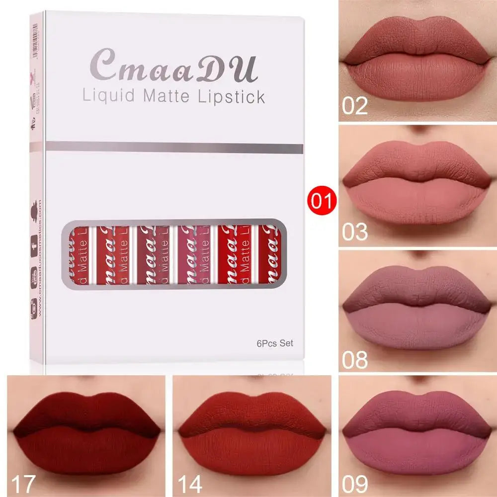 CmaaDu 6-Pc Velvet Matte Lip Gloss Set – Waterproof, Long Lasting