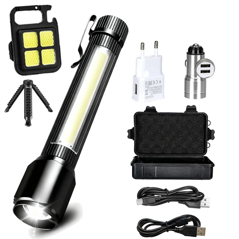 Rechargeable Zoom LED Flashlight Handheld Torch with 3 Modes Waterproof High Power Light Hand Lamp For Working Outdoor Camping Oasis Select Set D ZOOM
