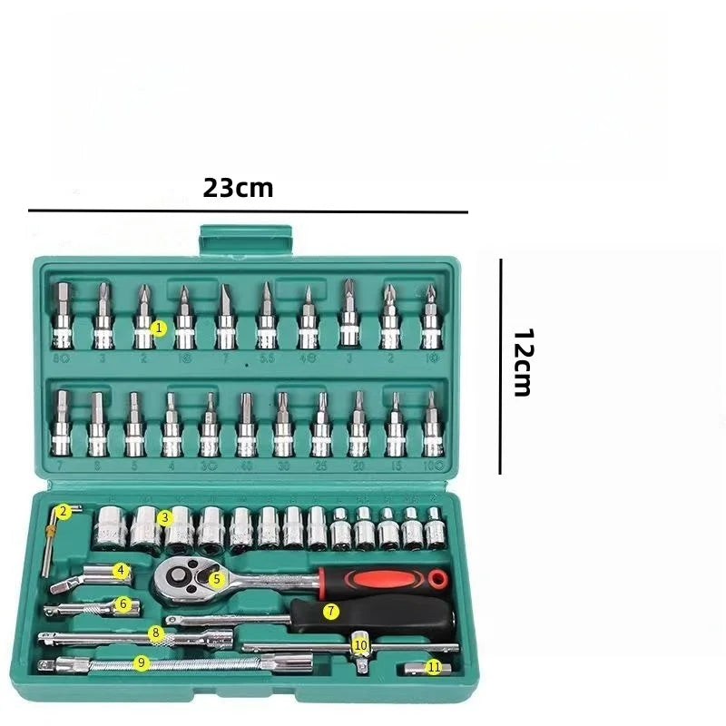 JUSTINLAU 1/4 Ratchet Wrench Set Home Hardware Repair Kit 46 Pieces Automotive Tool Screwdriver and Drill Bit Ratchet Set Oasis Select