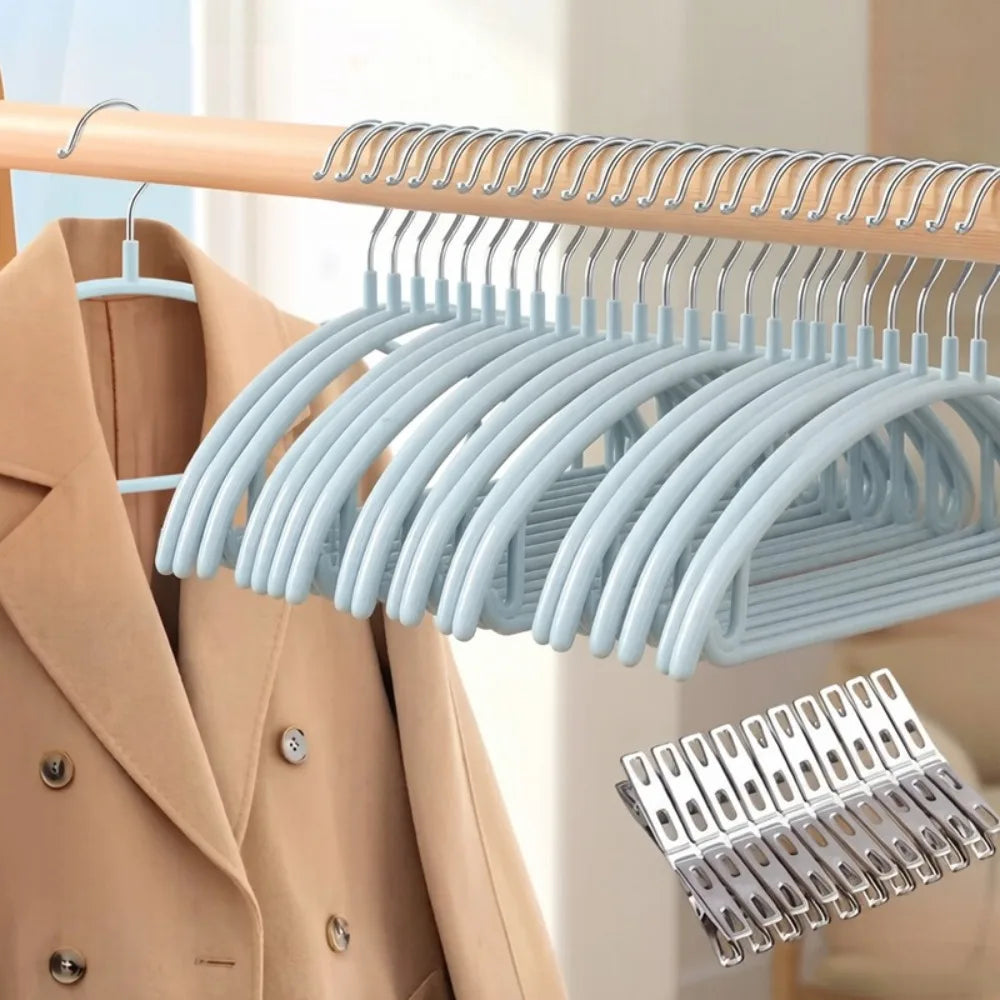 20pcs Non-Slip Hangers with 20 Metal Clips,Anti-Shoulder Bump Arc Design Trouser & Clothes Hanger Set for Laundry Closet,Hangers Oasis Select