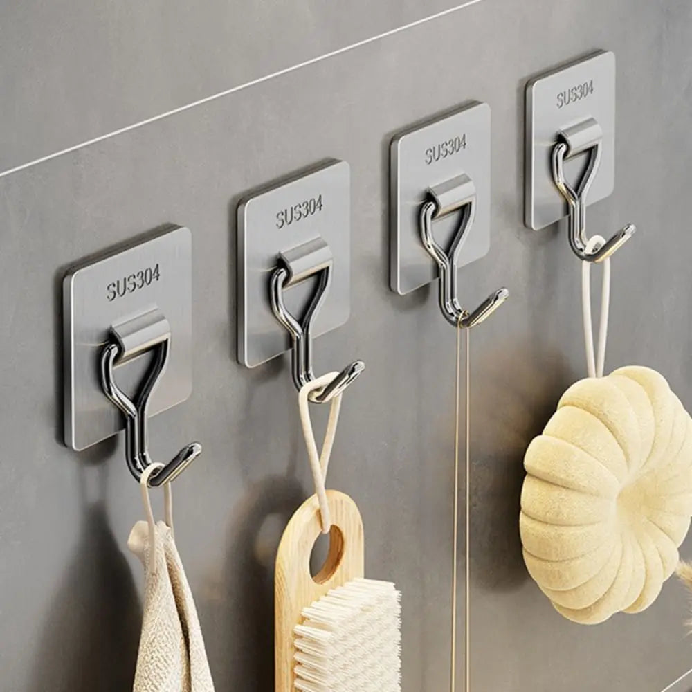 5/8PCS Bear Shape Self-adhesive Hook Stainless Steel No Punching Door Behind Hook Strong Load-bearing Sticky Hook Home Oasis Select