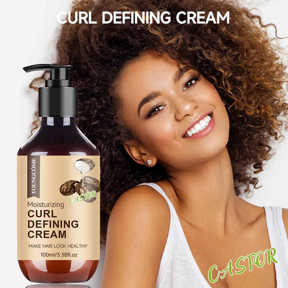 Castor Oil Curl Activator Cream - Defined Coily/Wavy Hair, Humidity Resistance, Non-Greasy Formula, Safe for Color-Treated Hair Oasis Select
