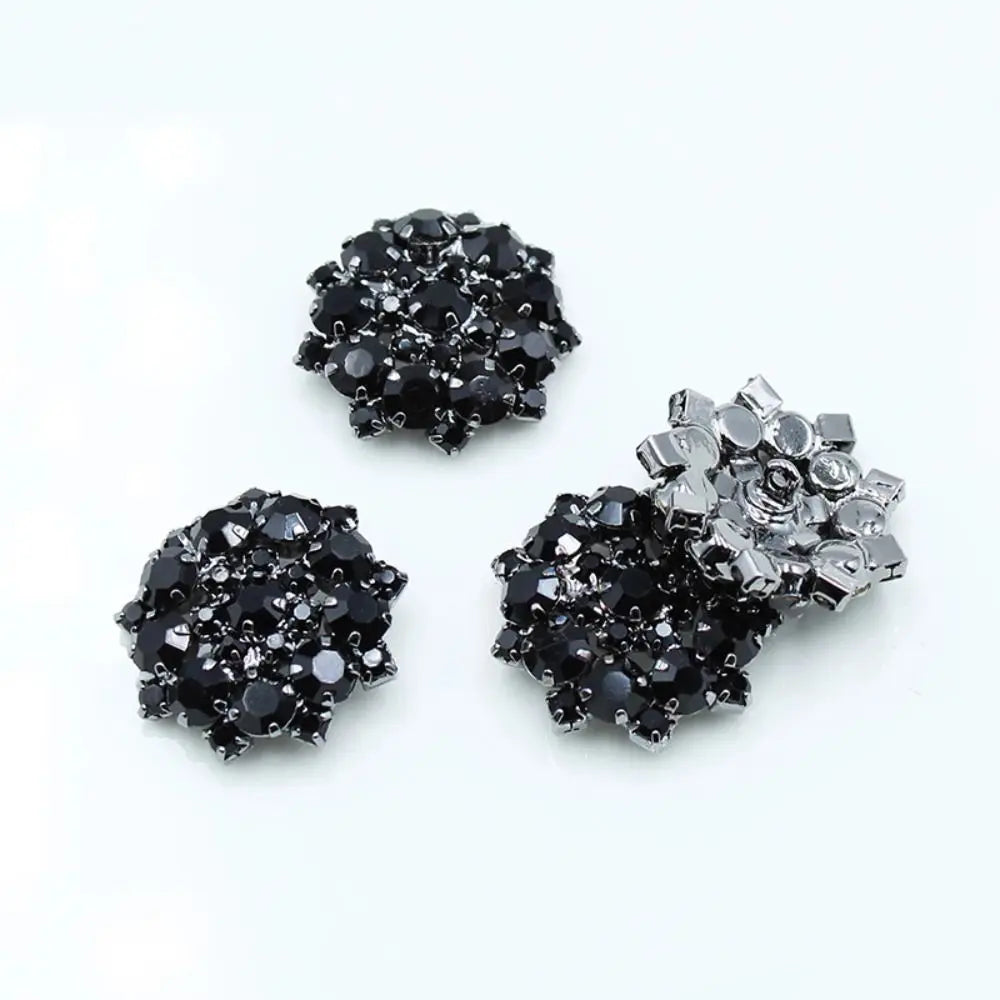 5pcs Flower Claw Rhinestone Button 22mm Black Glass Beads Decorative Trim Stones Glitter Crystal Clothes Sewing Buttons Oasis Select
