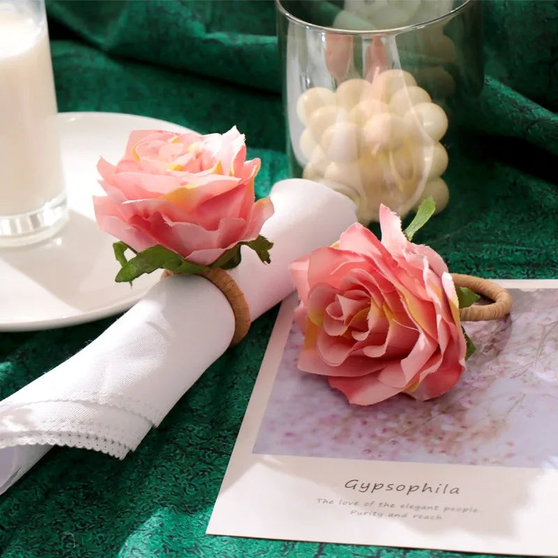 Valentine's Day Decoration Simulation Flower Napkin Ring Hotel Wedding Party Ornament Napkin Holder Napkin Circle Buckle Oasis Select