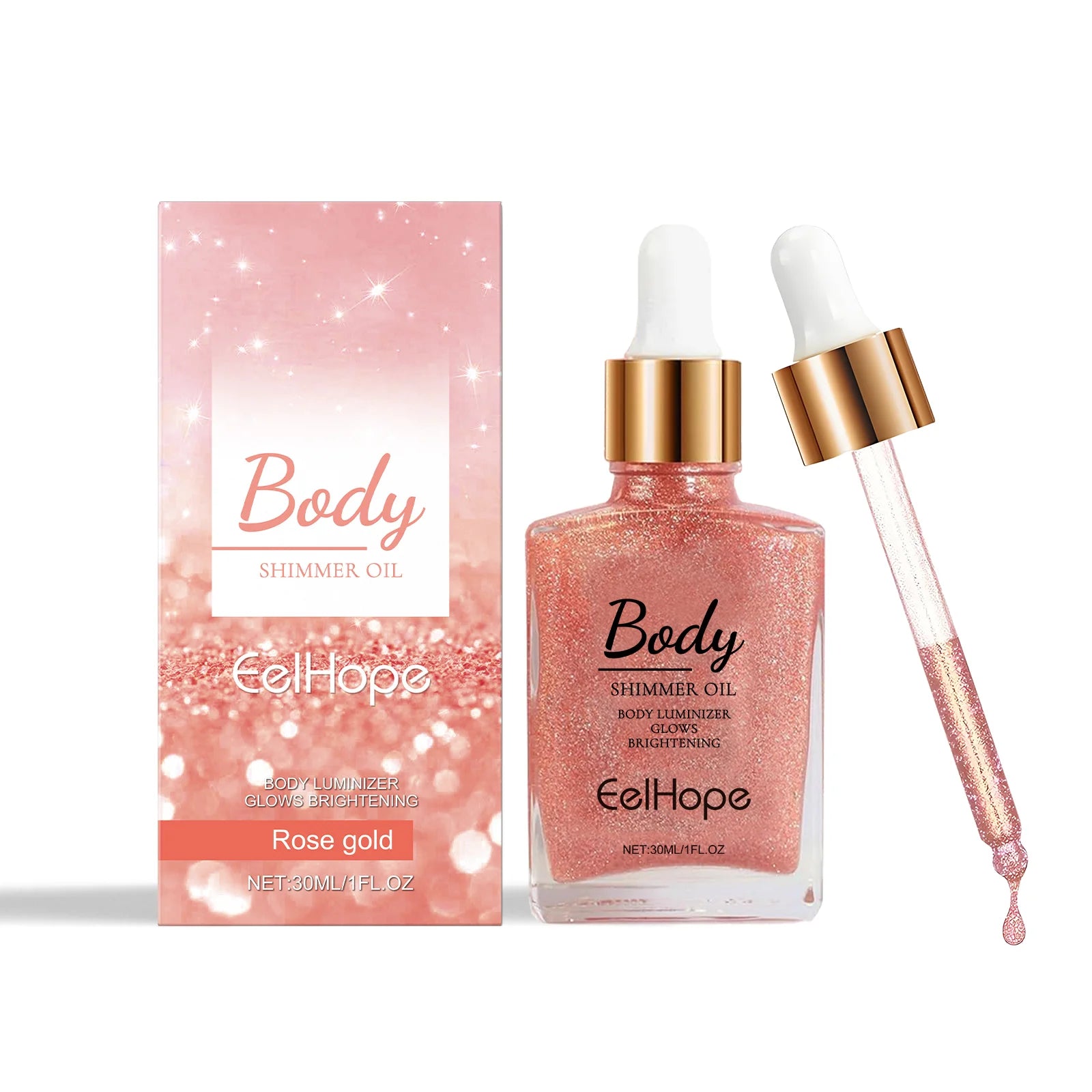Body Shimmer Oil – Gold Highlighter Drops for Face & Body Liquid Body Highlighter Oasis Select Rose Gold
