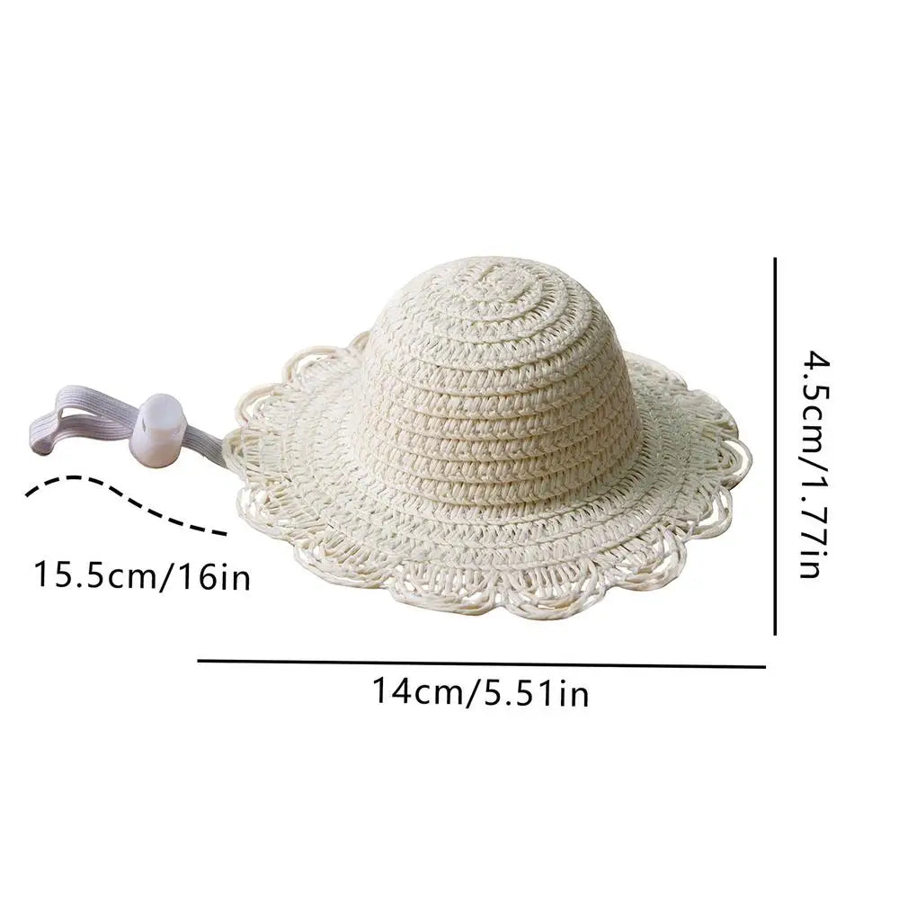Dog Straw Hat Cute Adjustable Pet Woven Hat Dog Decorative Hat Photo Prop Dog Cat Sunshade Caps Run Straw Hat For Small Dog Cat Oasis Select Beige