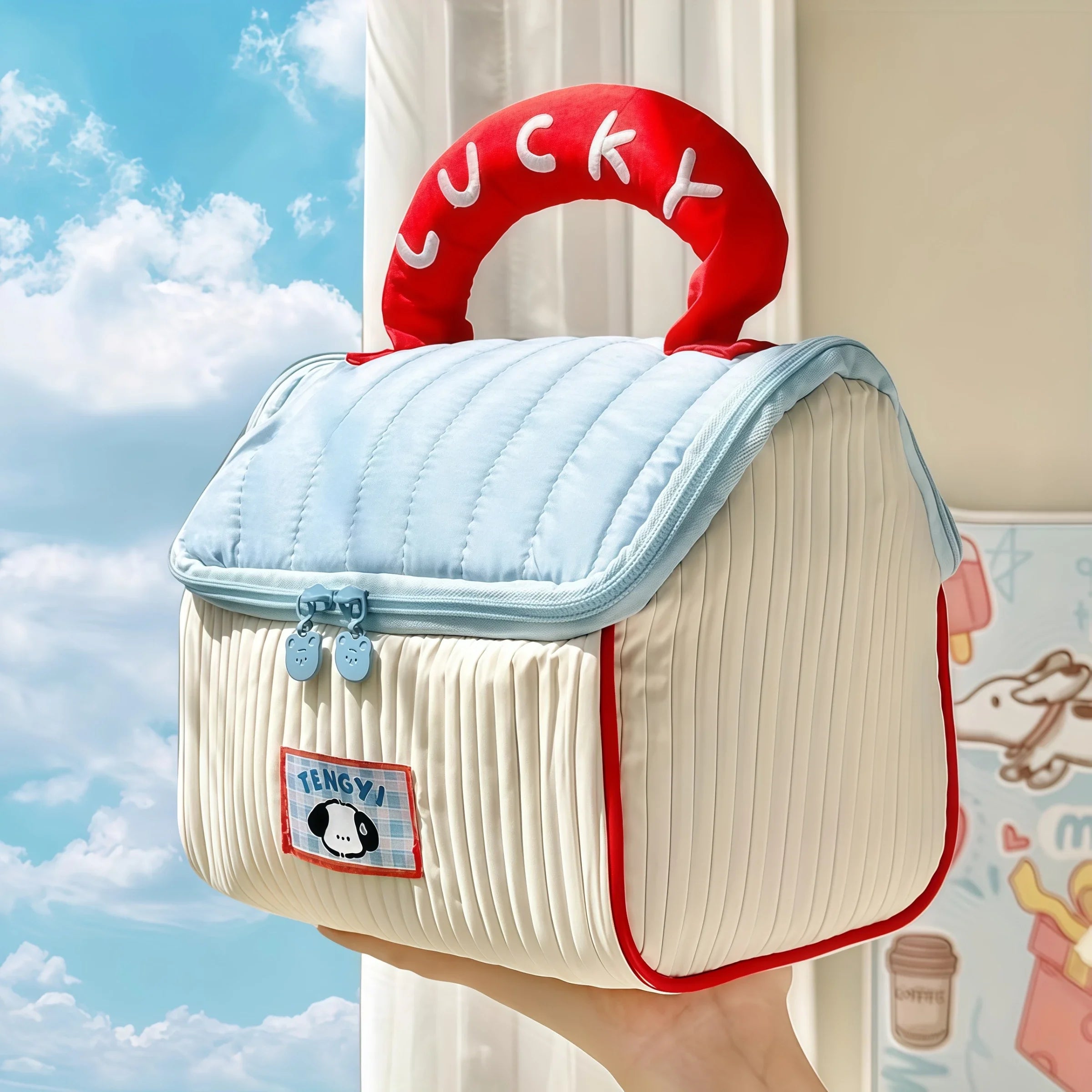 Cartoon pattern cute hut handbag girls large capacity cosmetic organizer portable handheld travel toiletry bag Oasis Select