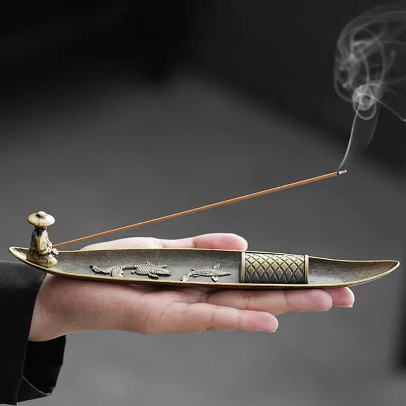 Creative Incense Holder Aromatherapy Ornament Incense Holder Boat Old Men Fishing Japanese Style Incense Stick Burner Home Decor Oasis Select