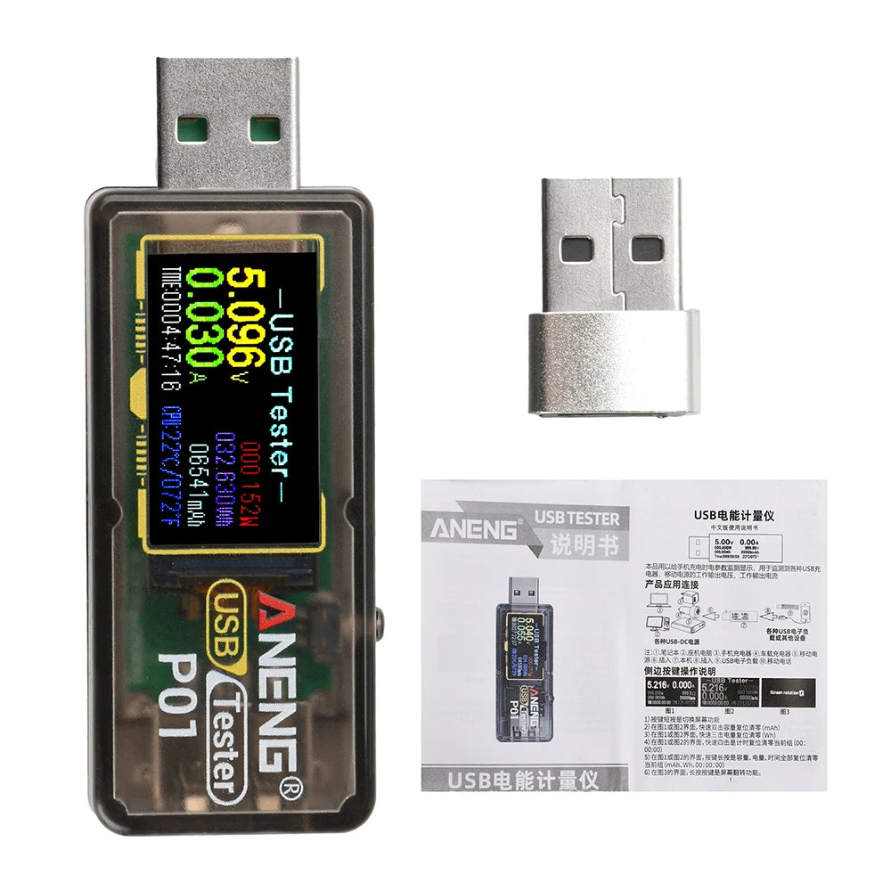 ANENG P01 USB Type-C Voltmeter Ammeter Capacity Tester High Precision DC 4-32V 0-6A Digital Power Bank Detector Tools Oasis Select A