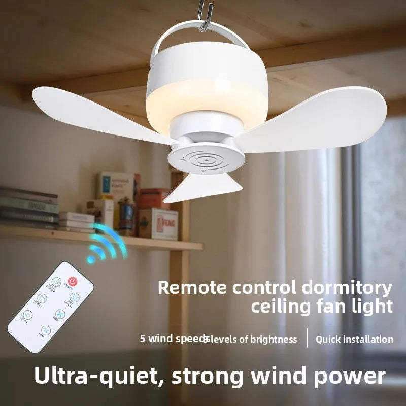Rechargeable Mini Ceiling Fan with Remote – USB Camping Dorm