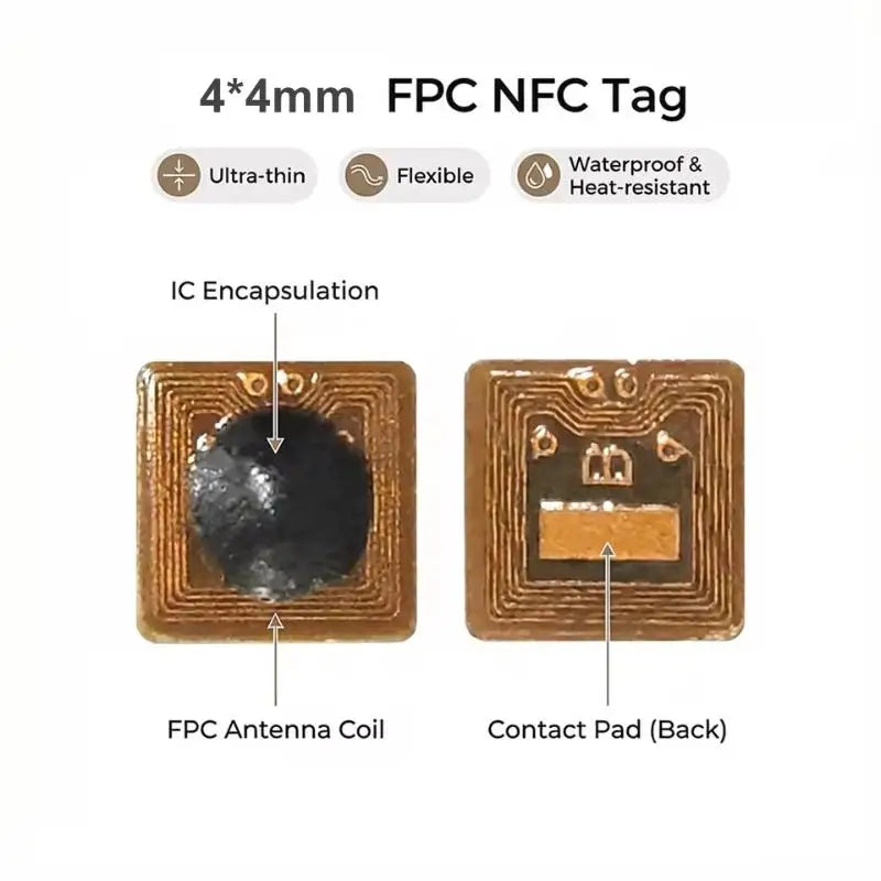 Ultra Thin 4*4mm FPC Ntag213 NFC RFID Sticker Programmable Micro Label for Access Control Supply Chain Management Oasis Select