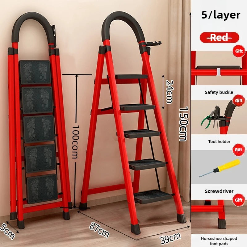 Ladder, zigzag ladder, folding ladder, three four five six step ladder, thickened carbon steel engineering ladder Oasis Select Redfivestep
