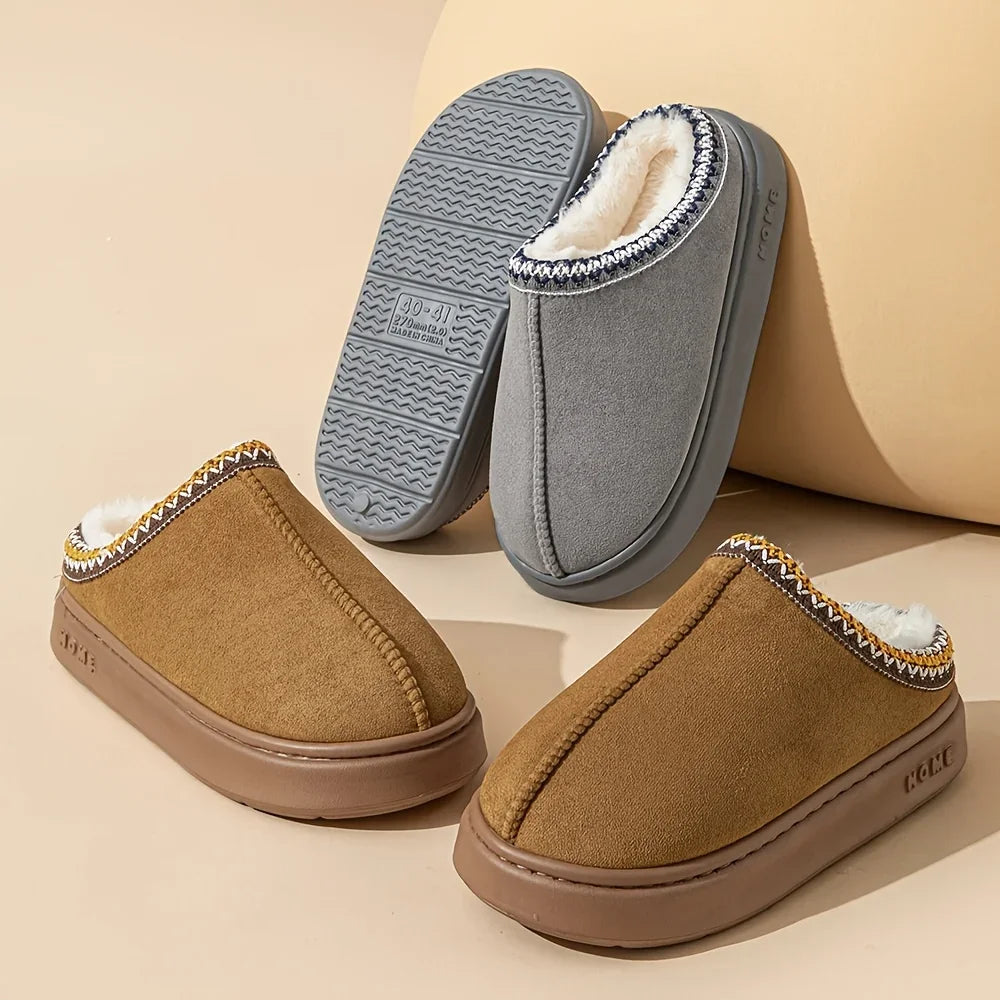 Ladies' cozy fleece slippers, soft-soled home winter warming shoes, men's indoor and outdoor shoes, elegant couple slippers Oasis Select