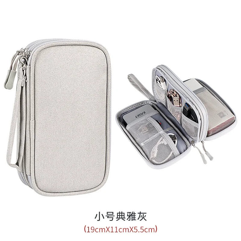 Multi-layer Digital Accessory Storage Bag Dust Proof Power Supply Hard Disk Protective Cover Power Bank Data Cable Storage Bag Oasis Select Double layered Gray