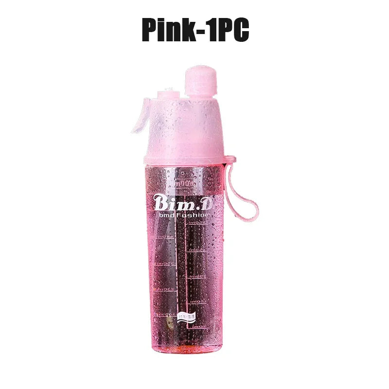 1/2/4PCS Creative Spray Portable Water Bottle Mist Atomizing Bottle for Outdoor Sports Gym Fitness Reusable Leak Proof Drinking Oasis Select 600ML Pink-1PC