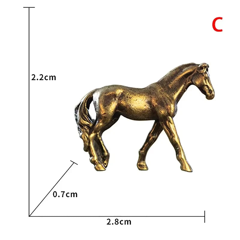 Miniature Antique Brass Long Tail Horse Figurines Feng Shui Ornament Copper Zodiac Animal Mini Desktop Crafts Home Decor gifts Oasis Select C