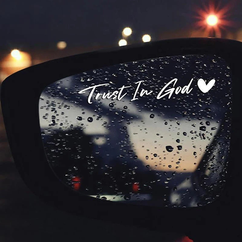 1Pcs Trust In God Heart Car Rear View Mirror Stickers Letter Stickers Waterproof Believe In God Sticker DIY Funny Decals MotorV Oasis Select