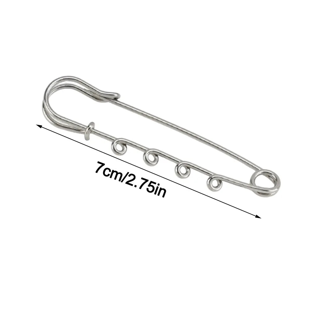 Silver Safety Brooch Pins Multi Holes Connectors DIY Charms Brooch With Holes Findings Accessories Shawl Adjuster Oasis Select 7CM-With 4Rings