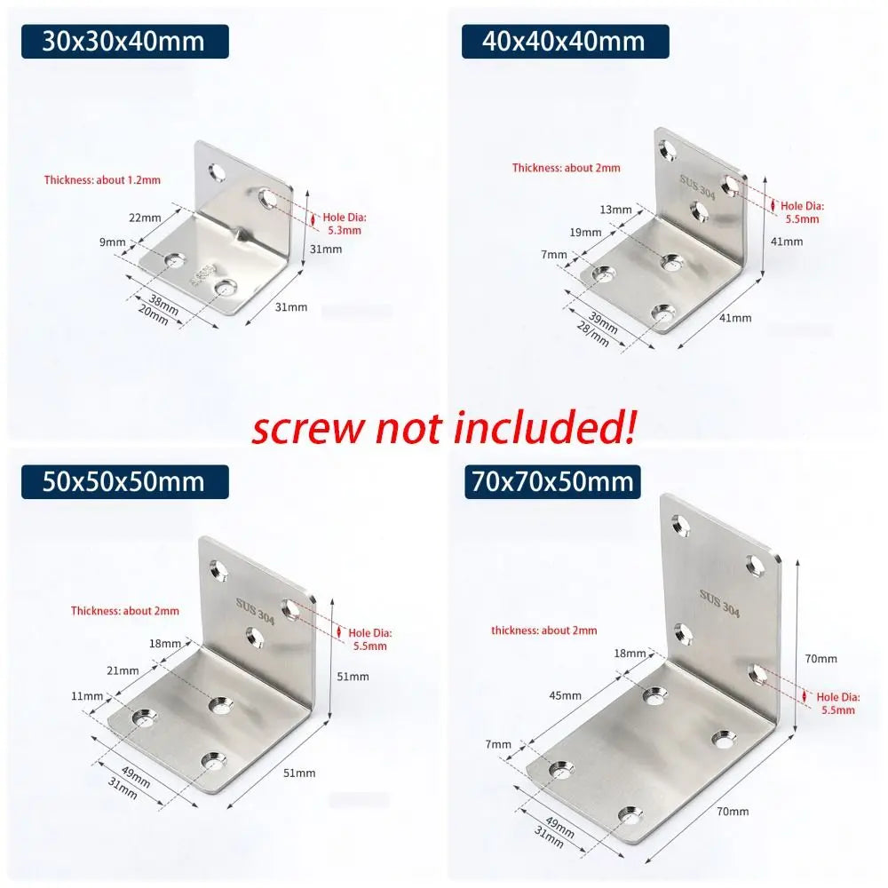 1Pcs Cabinet Screens Wall Angle Bracket Furniture Fastener SUS304 Stainless Steel Corner Brace Joint L Shape Oasis Select