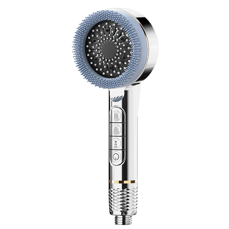 4 Modes Self-cleaning Shower Head with Silicone Brush One-Key Stop Water Massage High Pressure ABS Showerhead with Filter Oasis Select silver