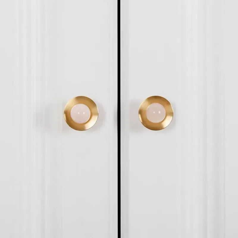 Natural Stone+solid Brass Kitchen Drawer Cabinet Handle Furniture Pink Crystal Knobs Hardware Cupboard Pull Oasis Select
