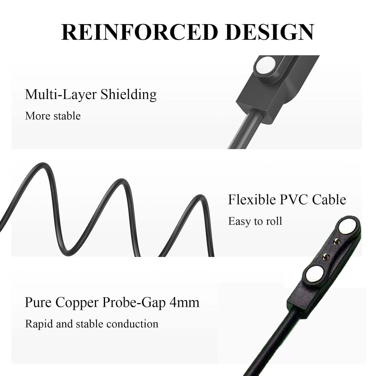 Magnetic Smartwatch Charger 2-Pin 4.0mm USB Cable – Black Smartwatch Charger Cable Oasis Select