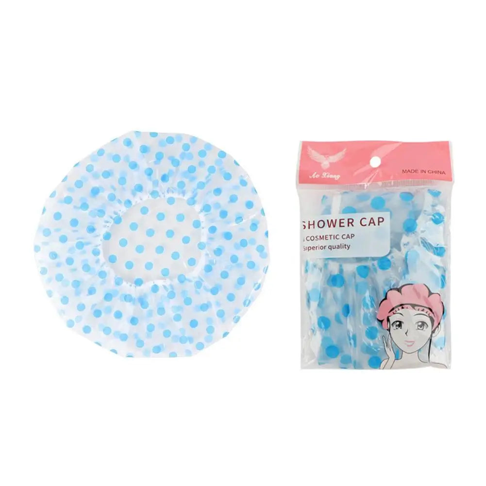 Waterproof Reusable Shower Cap for Women – Elastic Spa Bath Hat Shower Cap Oasis Select blue circle