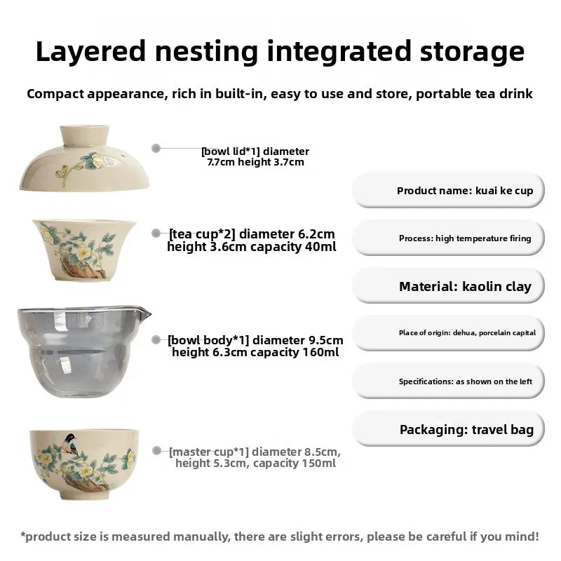 Grass Ash Travel Tea Set Household Car Outdoor Tea Making Portable One Pot Three Cups Oasis Select