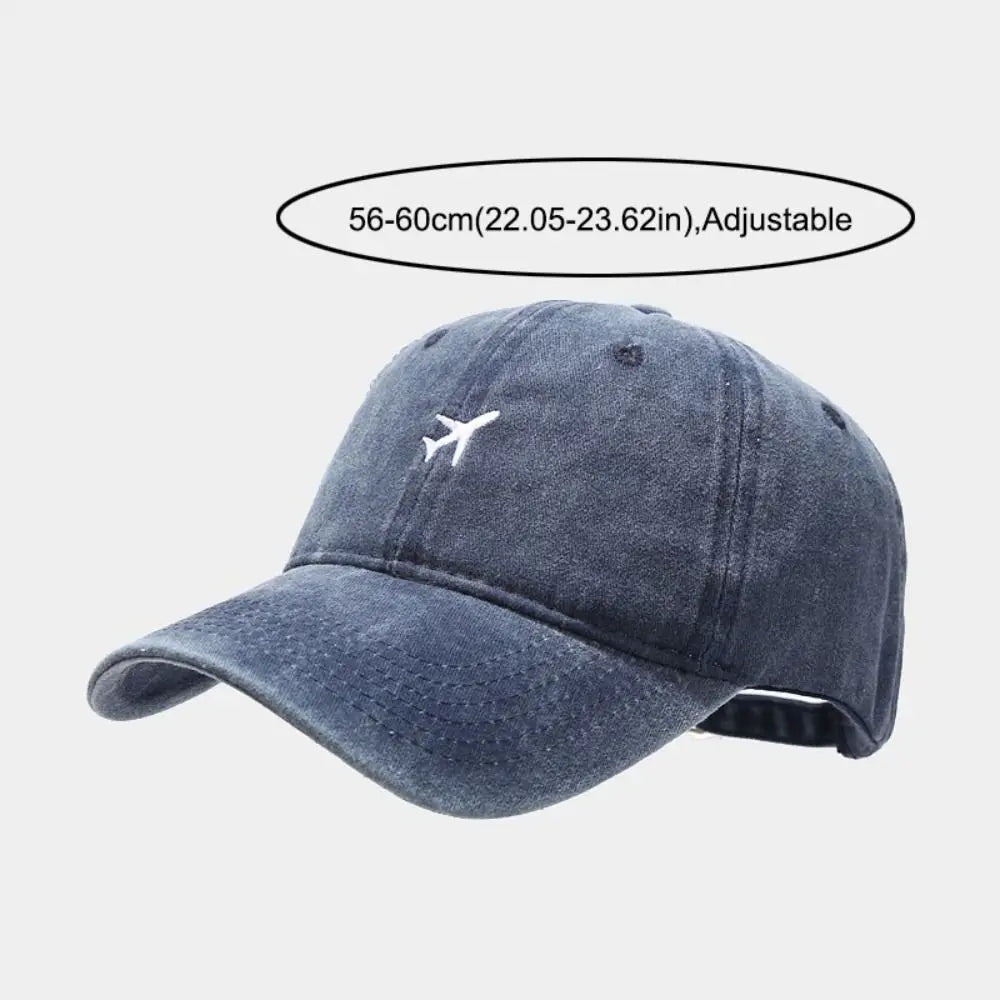 Washed Cotton Airplane Embroidered Baseball Cap Hip Hop Adjustable Peaked Cap Distressed Sunscreen Plane Dad Hat Oasis Select