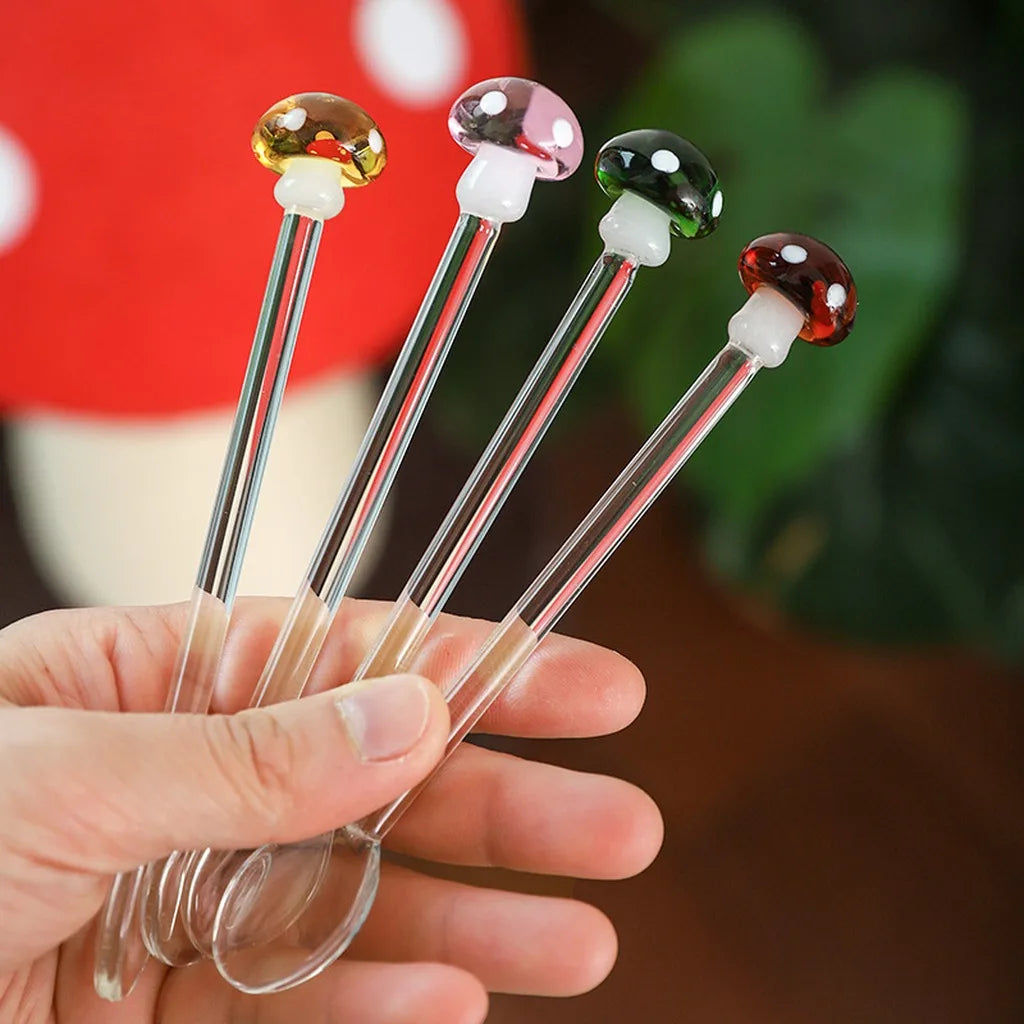 3D Mushroom Glass Spoon | Heat-Resistant Borosilicate Teaspoon