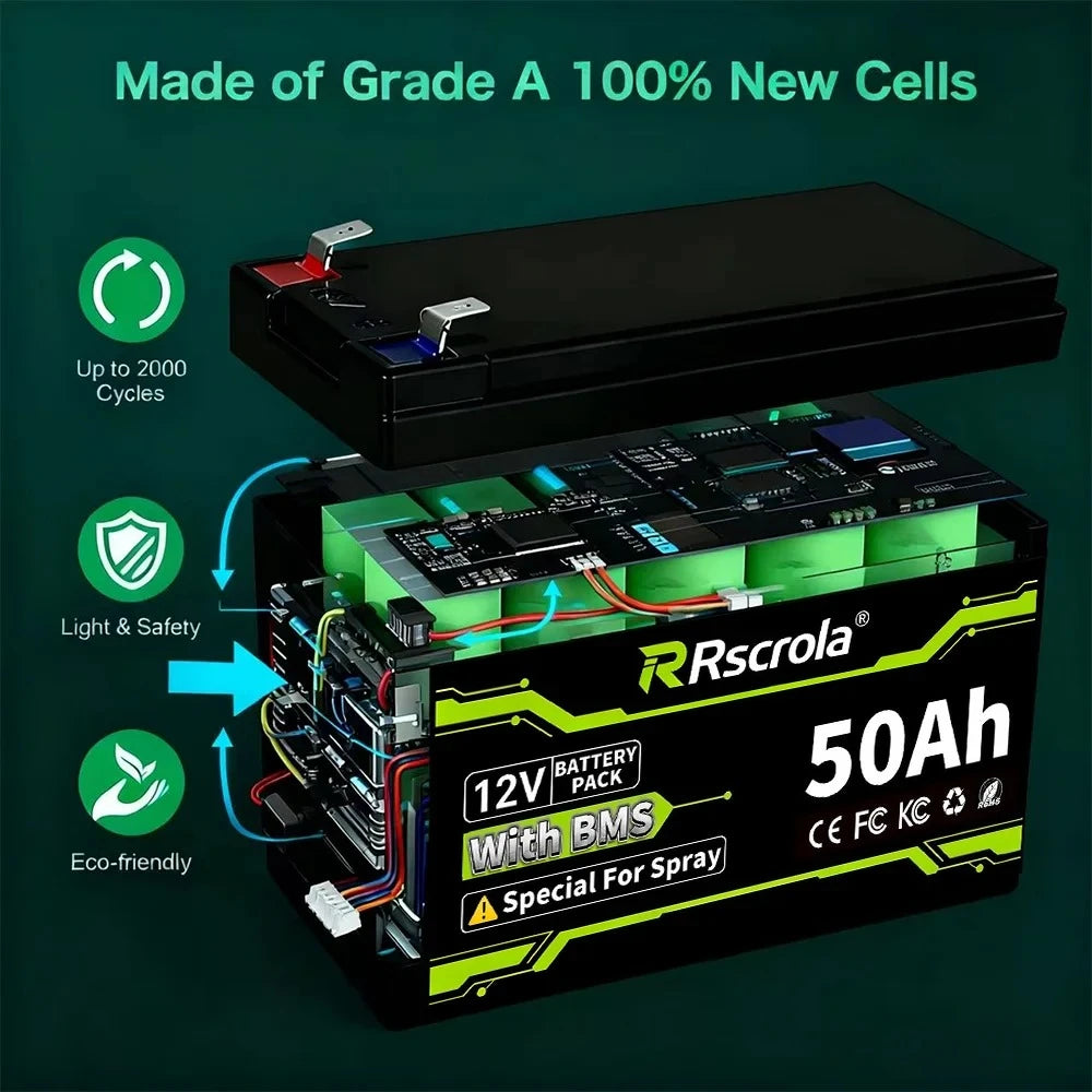 12V 20-50Ah Rechargeable Li-ion Battery 3S with BMS For Sprayer Speaker Camping & Toy Cars Oasis Select