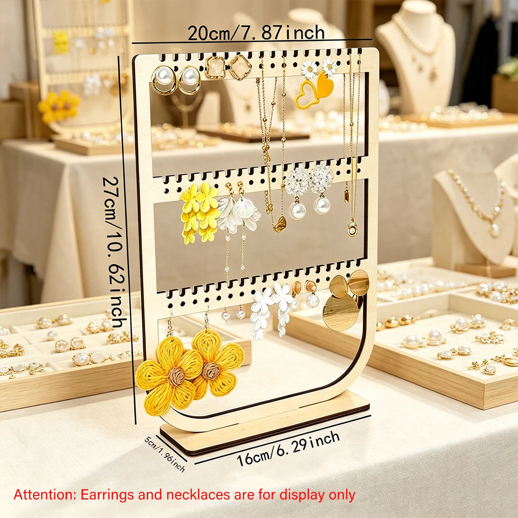 1pc wooden earrings necklace vertical desktop jewelry display storage rack detachable portable three-layer jewelry storage rack Oasis Select jewelry stand