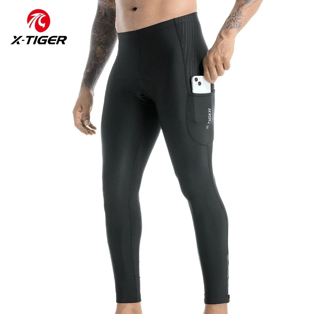 X-TIGER Men Bike Pants 5D Gel Padded Cycling Tights Leggings Outdoor Riding Mountain Road Bicycle Trouser Two Side Leg Zippers Oasis Select XM-CK-34801 S