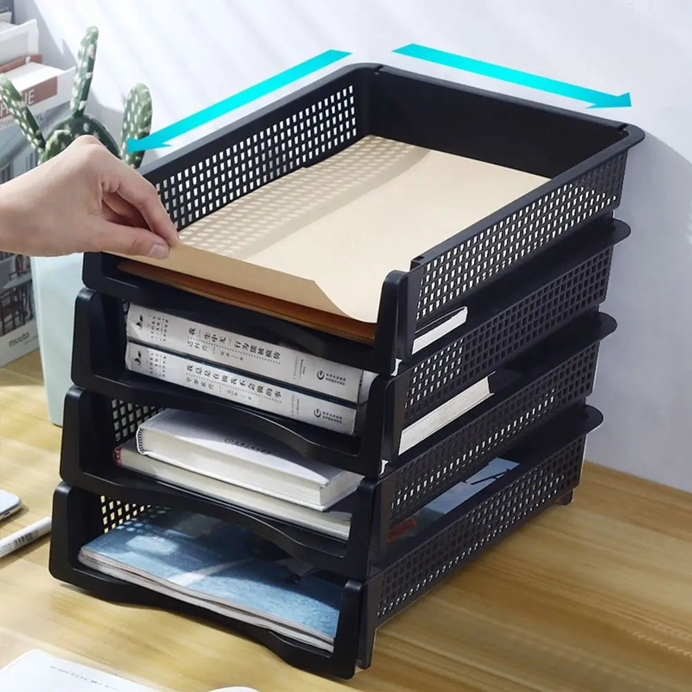 File Box Desktop A4 Document Organizer Stackable Laminated Plastic Papers Rack Storage Tray for Home Office Oasis Select