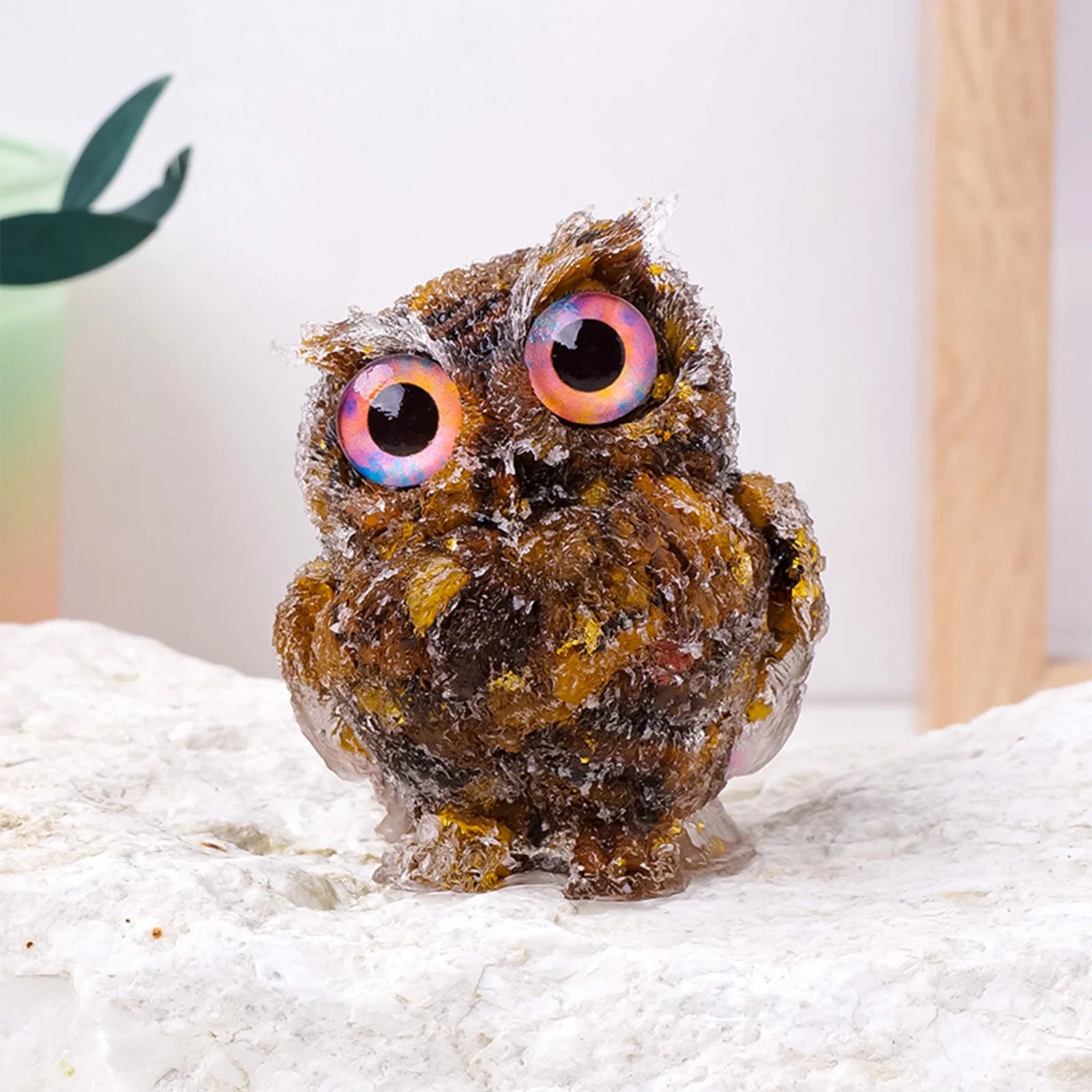 1PC Natural Owl Amethyst Rose Quartz Cute Animal Image Macadam Drip Glue Resin Owl Household Supplies Desktop Ornament Oasis Select E One Size