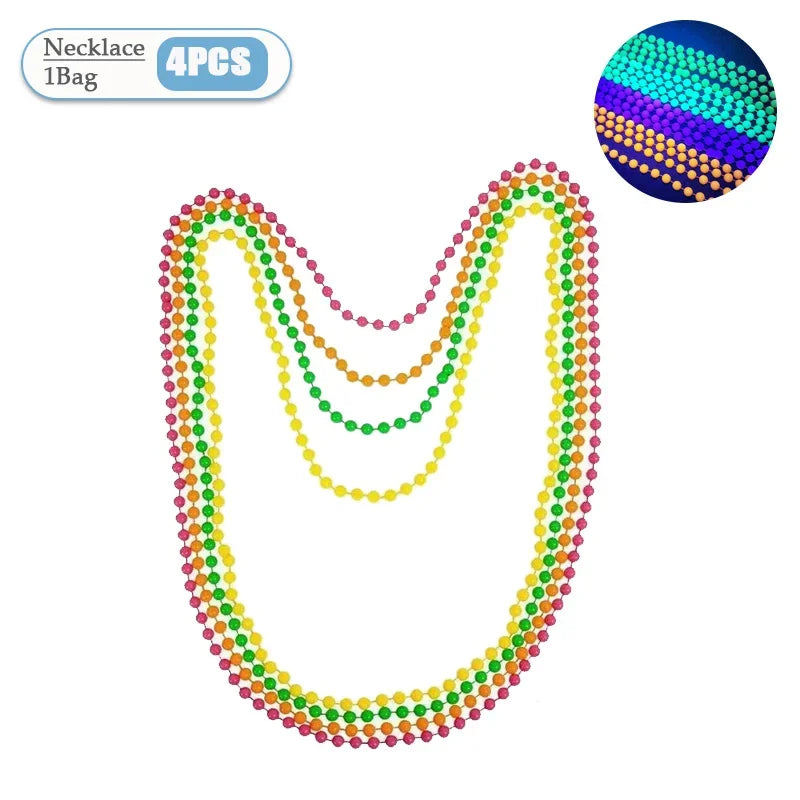 4-40PCS Connected Beads Necklace Neon Costume Accessory Set Bracelets Necklaces Photo Props Party Dress Up Bead Multicoloured Oasis Select Necklace-4PCS