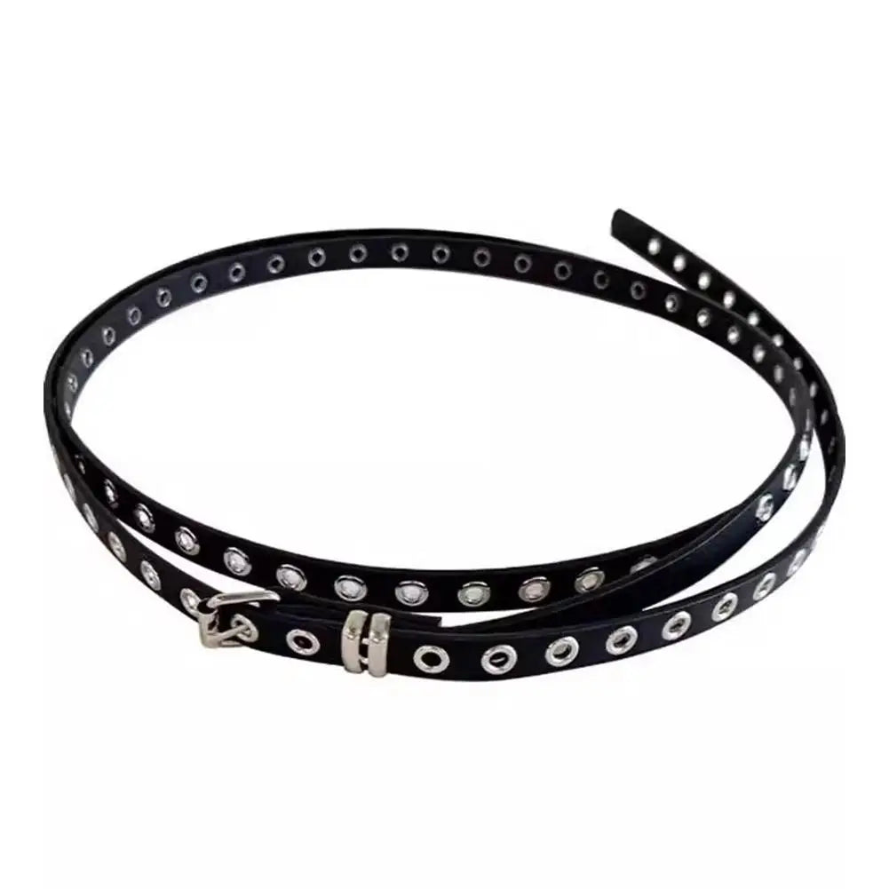 Punk Double Ring Thin Belt – PU Leather Women's Waistband