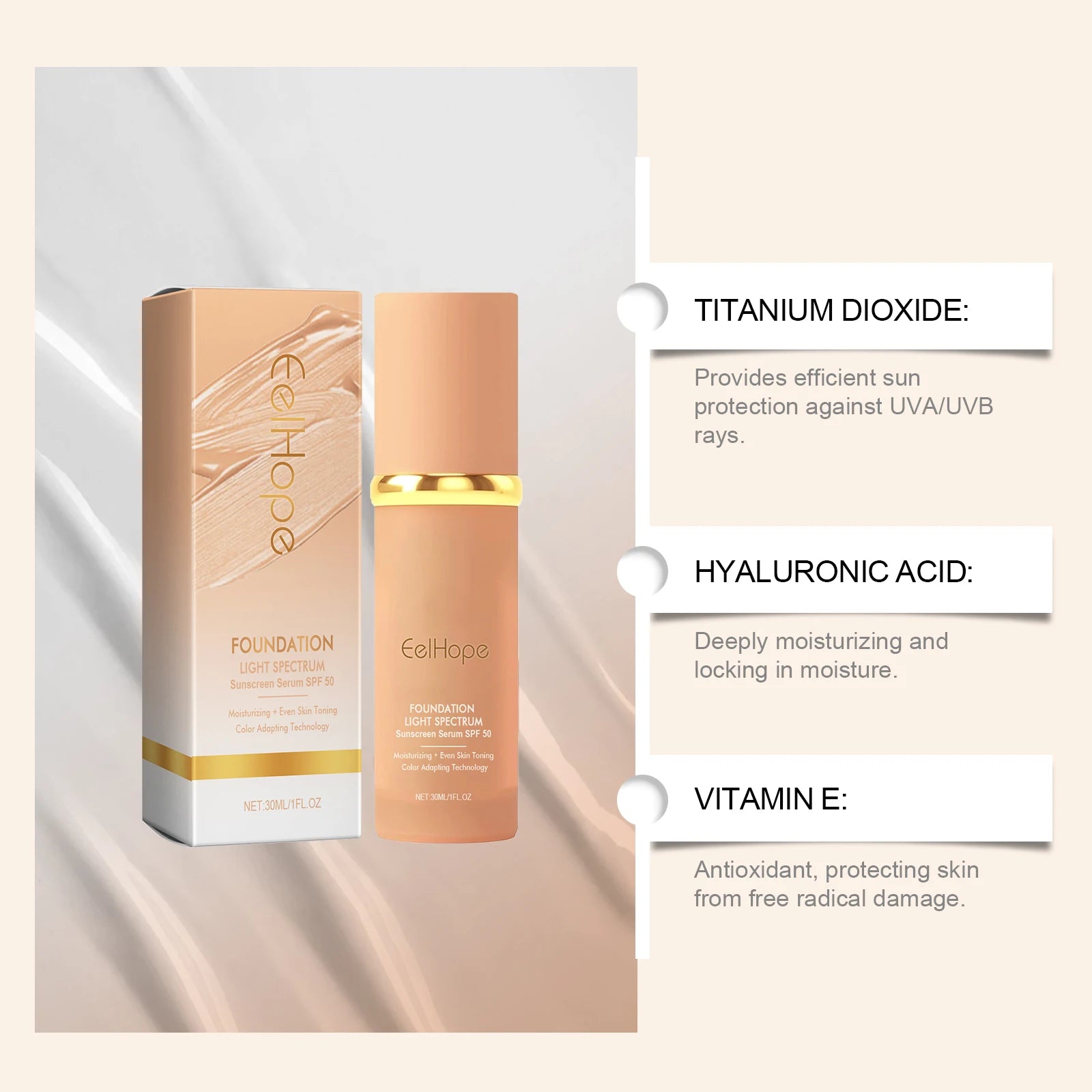 Color Changing Foundation Light Spectrum Sunscreen Serum SPF 50 Concealer Full Coverage Moisturizing Face Makeup Base Cosmetics Oasis Select