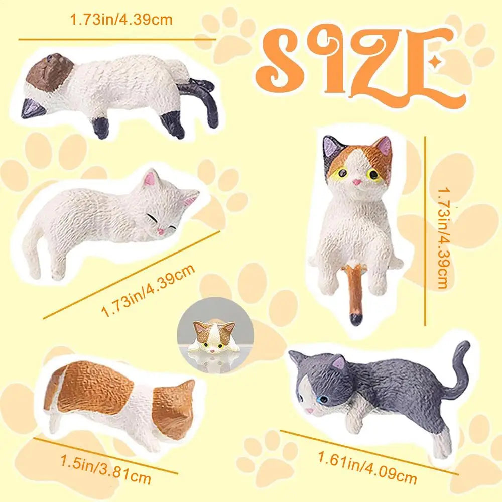 Small Cat Figurines Small Cute Animal Car Ornament 5 Pieces Kitten Figurines Desk Decor for Women Vehicle SUV Dashboard Computer Oasis Select A