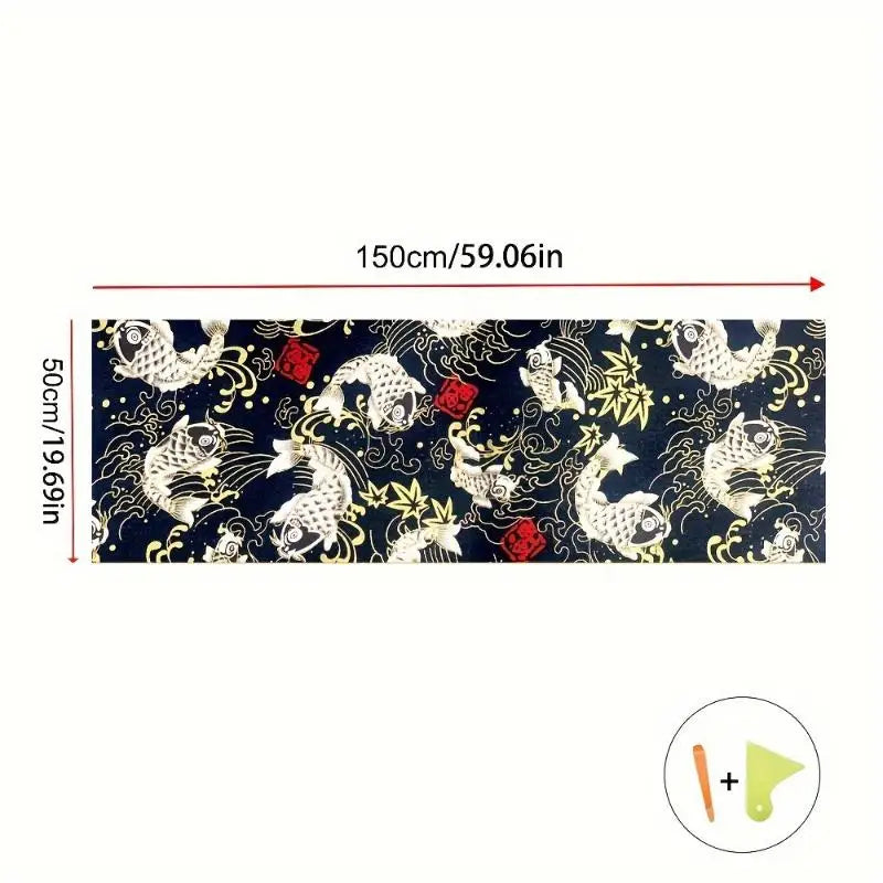 1Pcs High Grade Wear-Resistant Car Dashboard Door Panel Ceiling Decor Fabric Self-Adhesive Black Koi Fish Car Interior Sticker Oasis Select A1