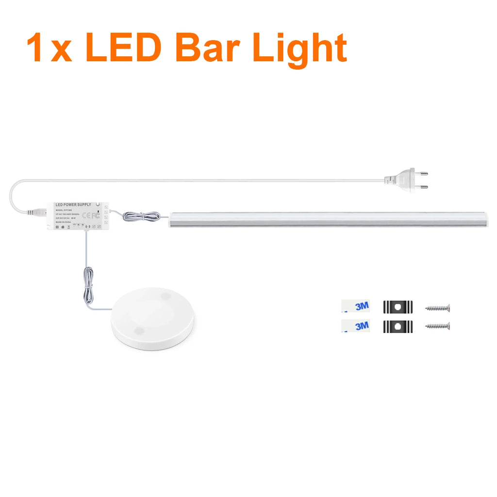 1-6pcs Kitchen LED Under Cabinet Light 12V Penetrable Touch Switch Wood Hand Scan Motion Sensor Dimmable LED Bar Night Lamp EU Oasis Select 1PCS With EU Plug White 30CM