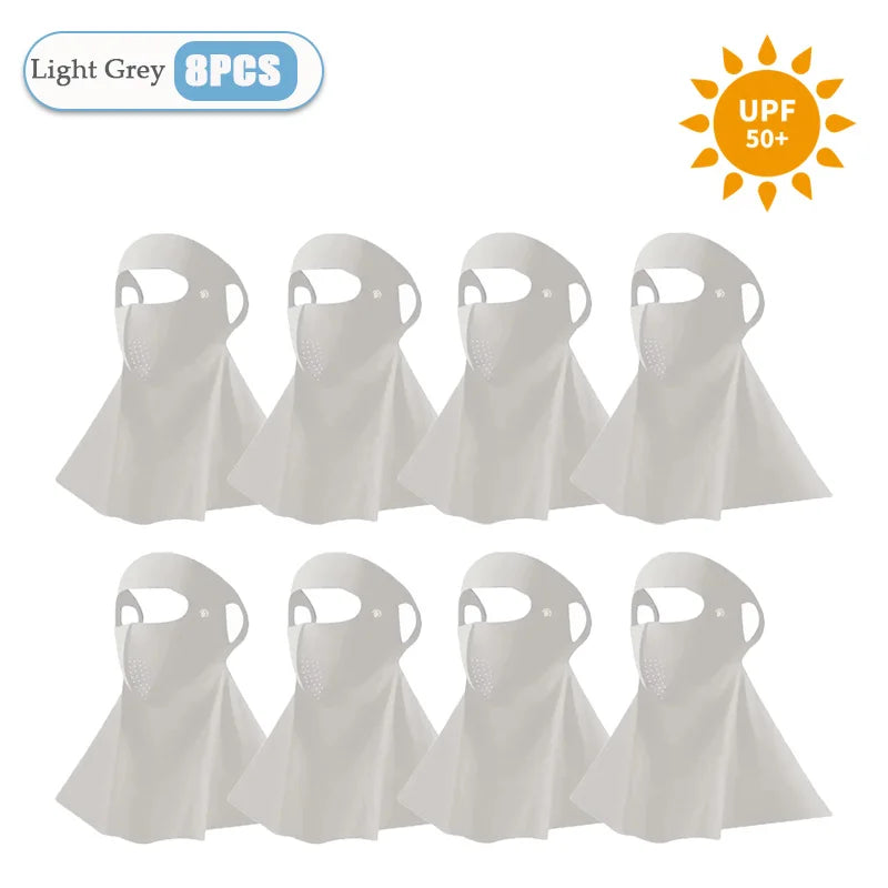 1-10PCS 3D Ice Silk Sun Face Mask Women UV Protection Cooling Breathable Dustproof Balaclava for Outdoor Sports Cycling Oasis Select Light Grey-8PCS