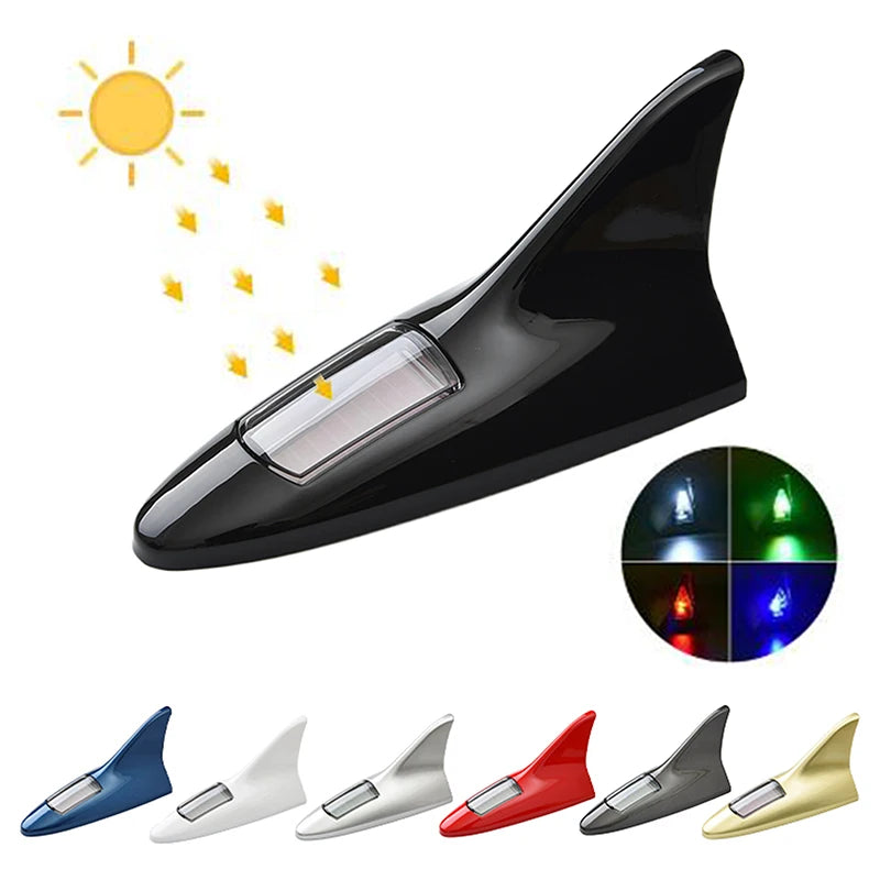 Universal Car Shark Fin Antenna Roof Tail Modification Light with Solar LED Light Car Antenna Driving Safety Warning Light Oasis Select