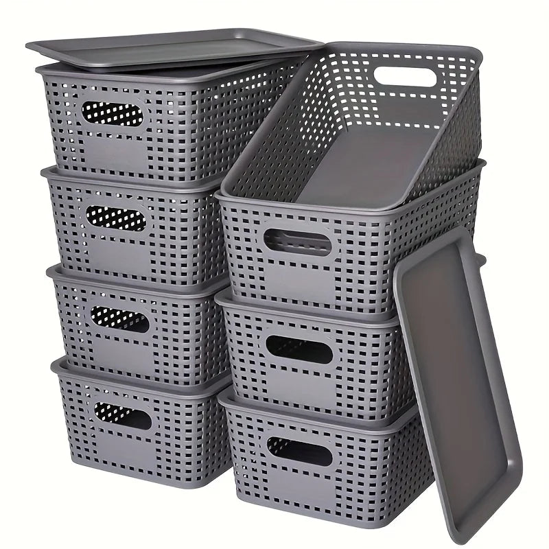 Modern Plastic Storage Baskets with Lid Stacking, Multi-Purpose for Office Desk Bedroom Classroom Organization Container Oasis Select