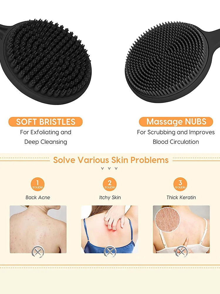 Bath Soft Back Brush Bath Shower Sponge Scrubbing Brush with Handle Exfoliating Scrub Skin Massager Exfoliating Bathroom Brush Oasis Select