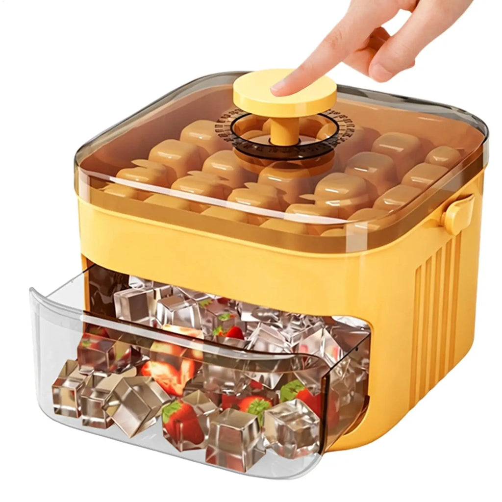Double Layer Ice Cube Tray with Lid, Bin & Pull-Out Drawer