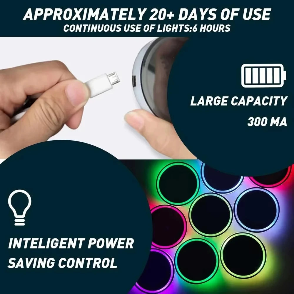 LED Car Cup Holder Light – 7 Colors, 3 Modes, USB Rechargeable