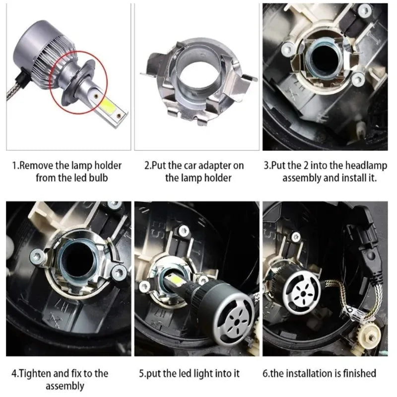 10Pcs H7 Adapter Headlamp Socket Car Led Bulb Holder Lamp Base For D101 High Temperature Resistant Stainless Steel Material Oasis Select
