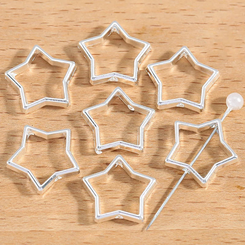 50pcs Flower Star Bead Frames Spacer Beads Double Hole Hollow Connector Link Charms for Jewelry Bracelet Necklace Earring Making Oasis Select Bright silver